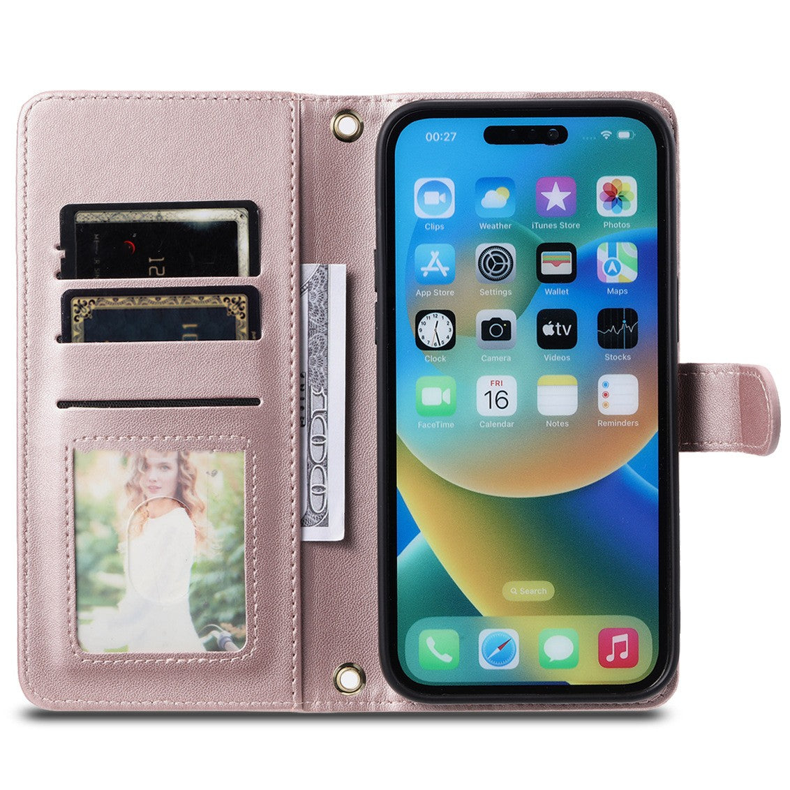 Husa de Protectie Tip Carte, Flippy, pentru Apple iPhone 15 Pro, Model cu Suport si Capsa, Antisoc, Rezistenta la