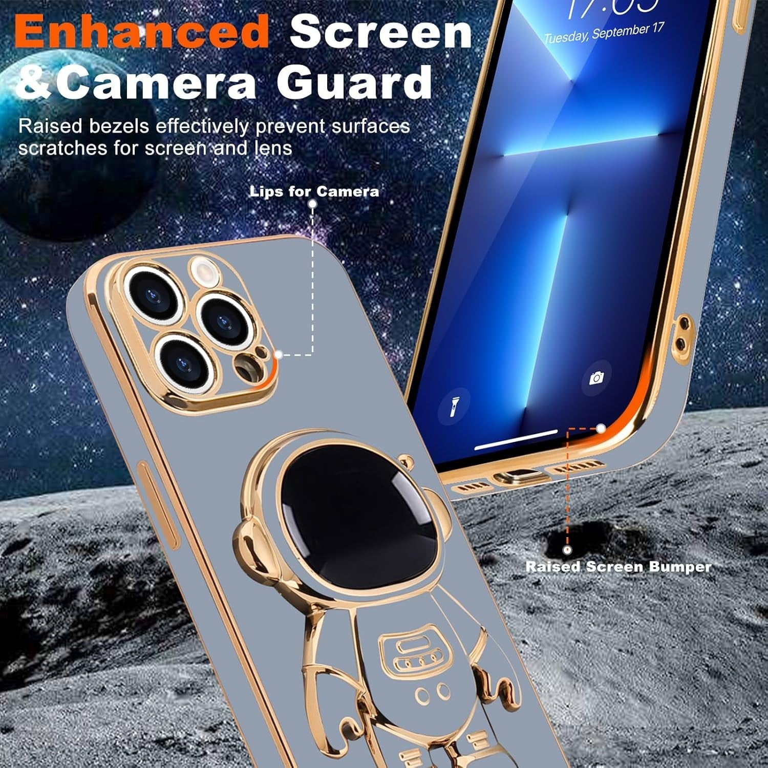 Husa de Protectie TPU 2in1, Flippy, pentru Apple iPhone 14 Pro Max, Astronaut cu Suport, Antisoc, Rezistenta la Impact,