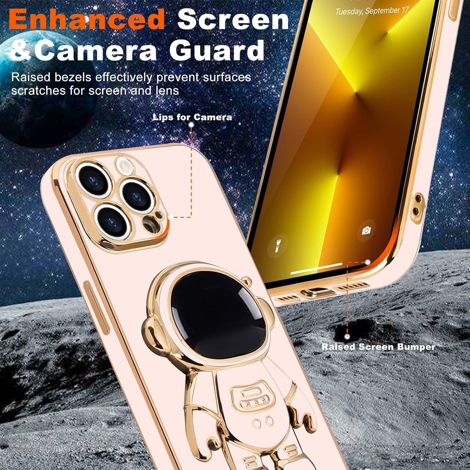 Husa de Protectie TPU 2in1, Flippy, pentru Apple iPhone 14 Pro Max, Astronaut cu Suport, Antisoc, Rezistenta la Impact,