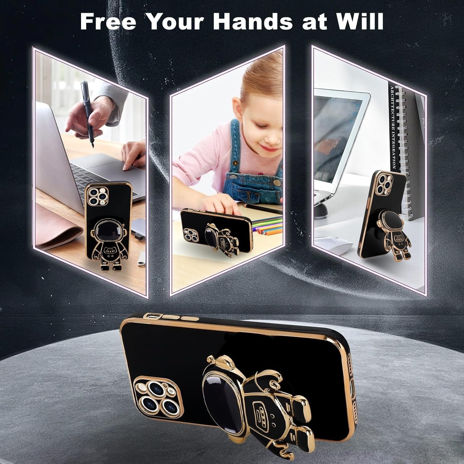Husa de Protectie TPU 2in1, Flippy, pentru Apple iPhone 14 Pro Max, Astronaut cu Suport, Antisoc, Rezistenta la Impact,