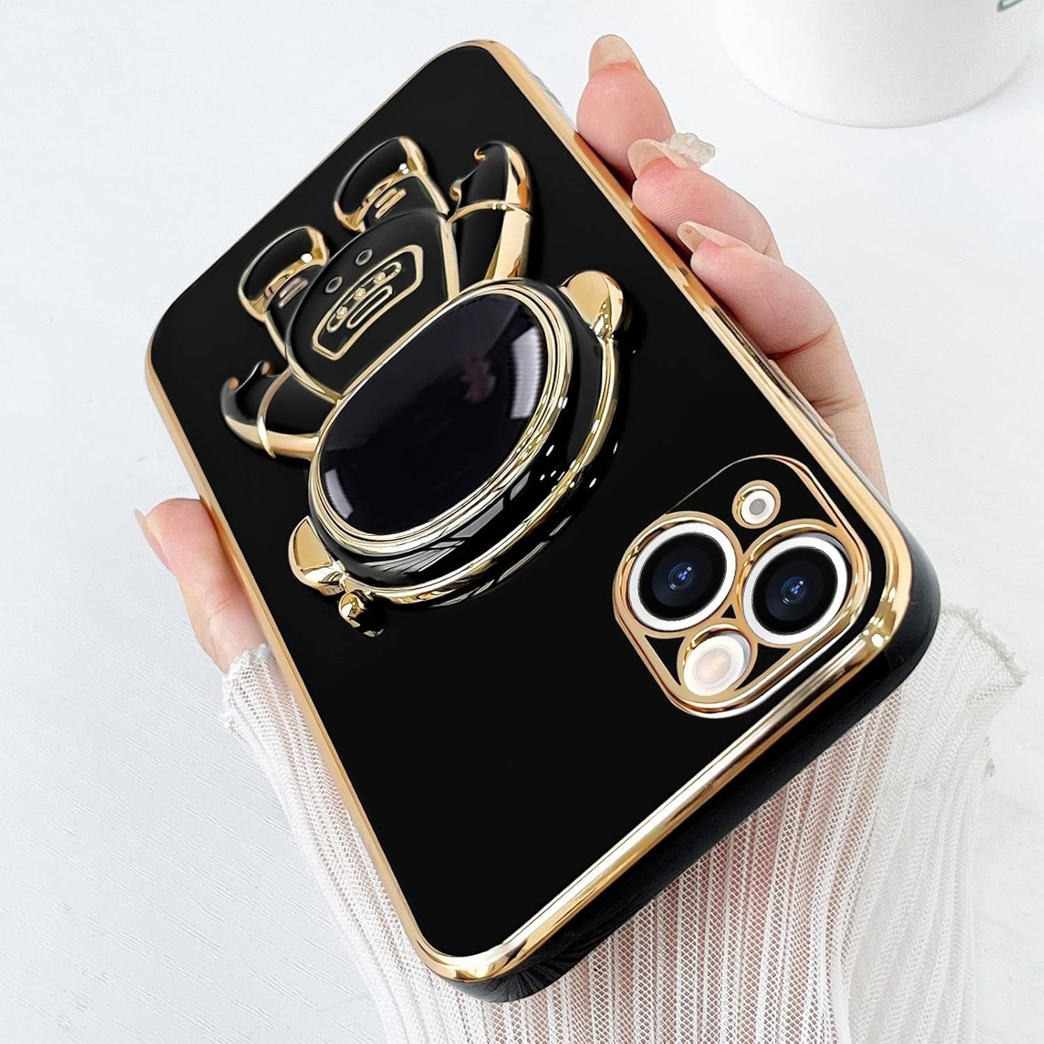 Husa de Protectie TPU 2in1, Flippy, pentru Apple iPhone 15, Astronaut cu Suport, Antisoc, Rezistenta la Impact,