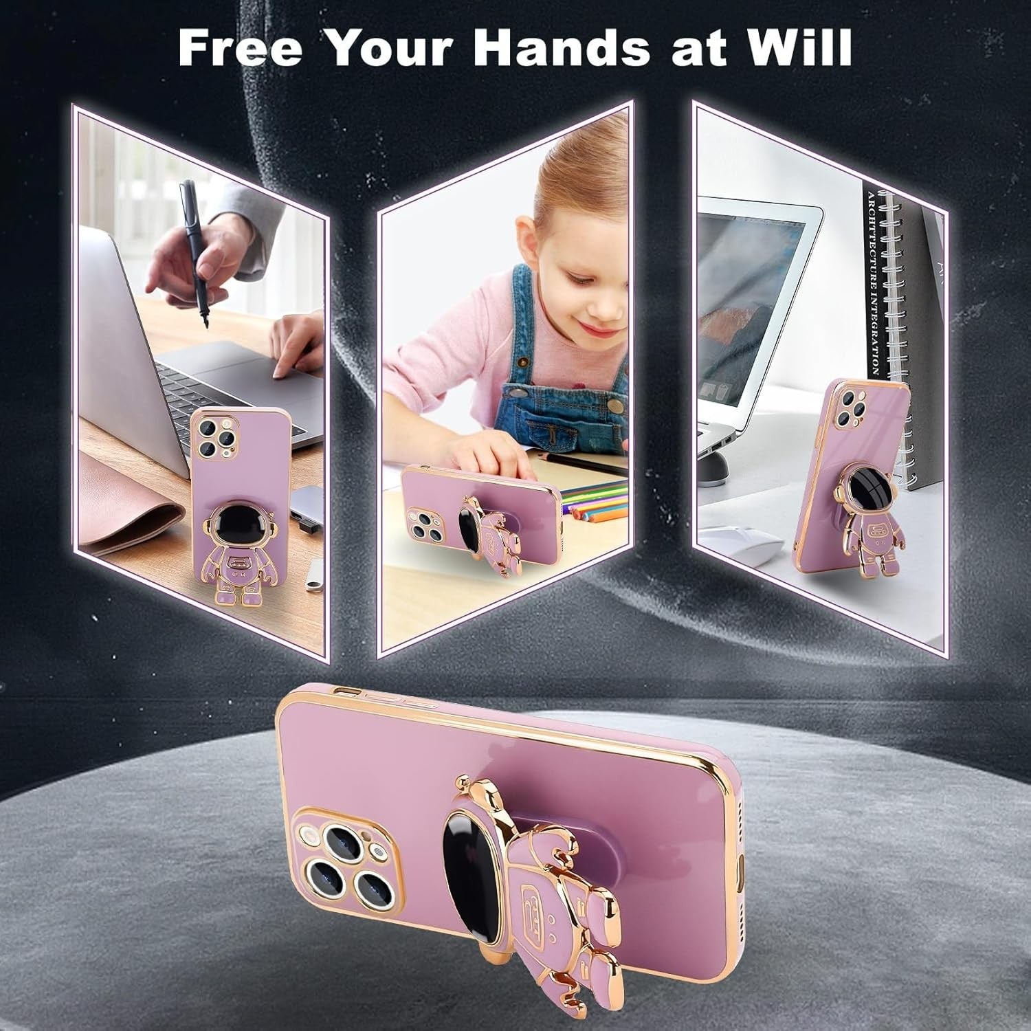 Husa de Protectie TPU 2in1, Flippy, pentru Apple iPhone 15 Pro, Astronaut cu Suport, Antisoc, Rezistenta la Impact,