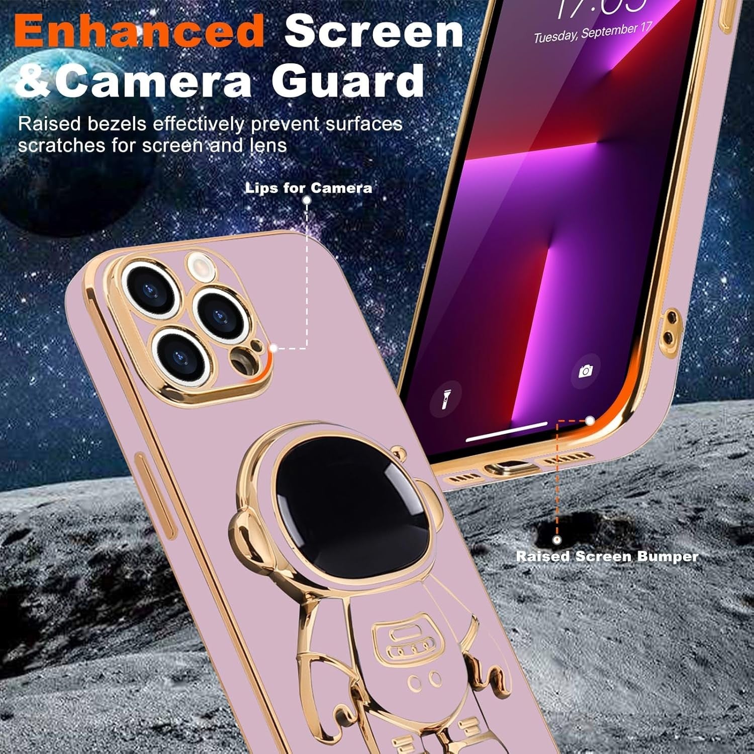 Husa de Protectie TPU 2in1, Flippy, pentru Apple iPhone 15 Pro, Astronaut cu Suport, Antisoc, Rezistenta la Impact,