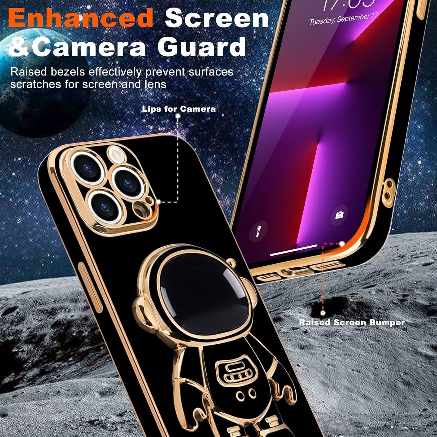 Husa de Protectie TPU 2in1, Flippy, pentru Apple iPhone 15 Pro, Astronaut cu Suport, Antisoc, Rezistenta la Impact,