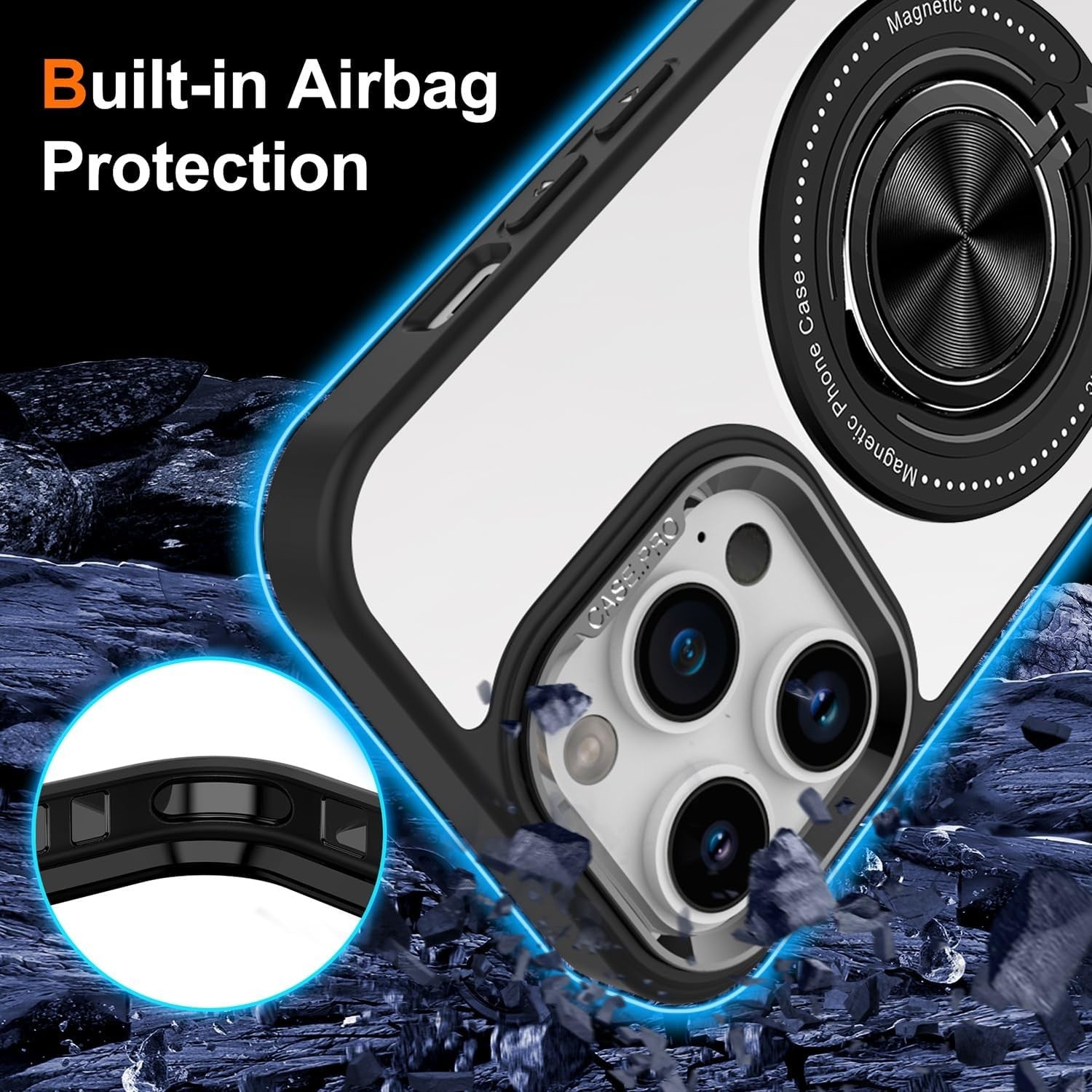 Husa de Protectie TPU, Flippy, pentru iPhone 16 Pro Max, Anticadere, cu Incarcare Wireless, Tehnologie Magsafe, Inel