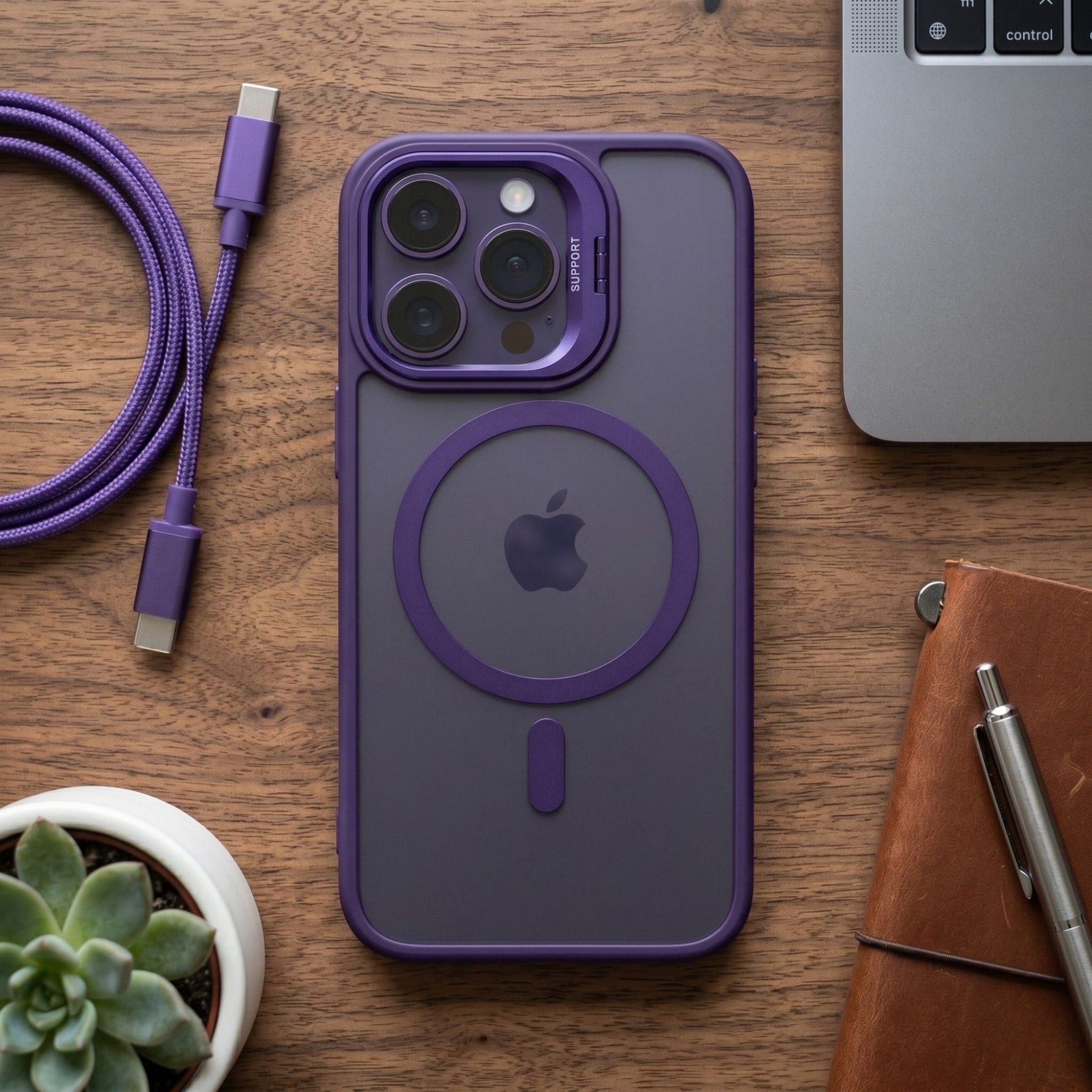 Husa de Protectie Telefon, Flippy, Compatibila cu iPhone 17 Pro, MagSafe, Acrylic, Suport Metalic Protectie Camera,