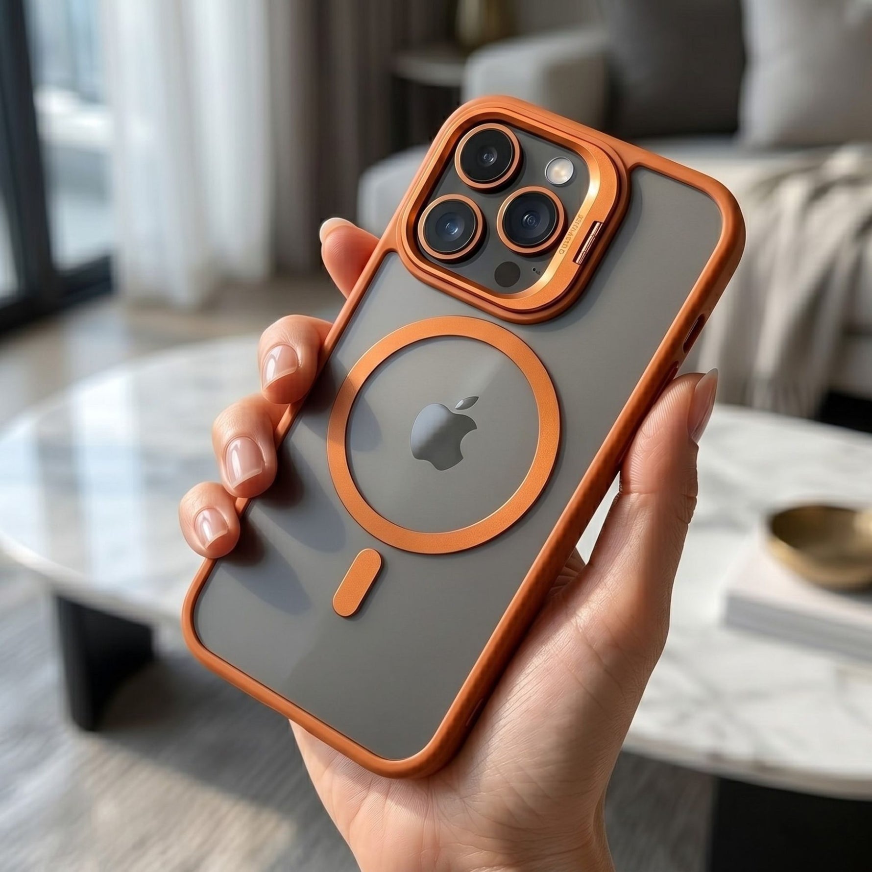 Husa de Protectie Telefon, Flippy, Compatibila cu iPhone 17 Pro, MagSafe, Acrylic, Suport Metalic Protectie Camera,