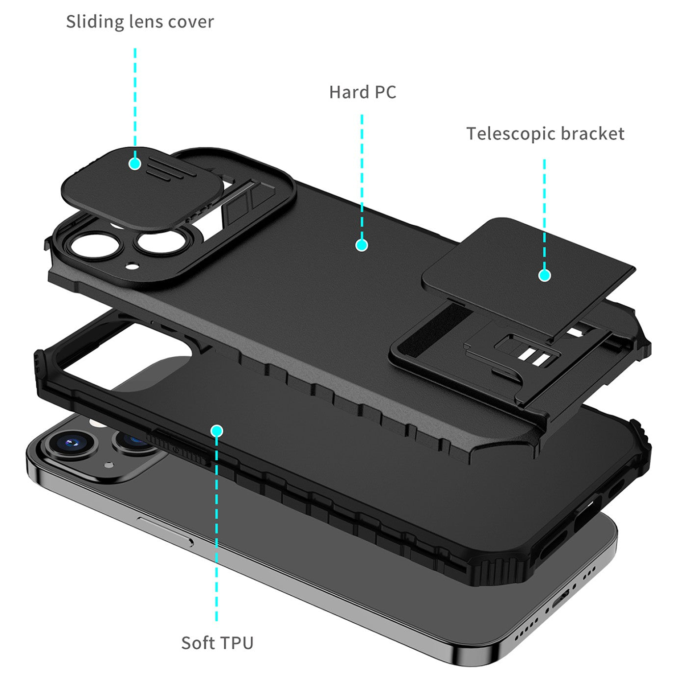 Husa Defender cu Stand pentru iPhone 12 Pro Max, Negru, Suport reglabil, Antisoc, Protectie glisanta pentru camera,