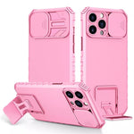 Husa Defender cu Stand pentru iPhone 12, Roz, Suport reglabil, Antisoc, Protectie glisanta pentru camera, Flippy