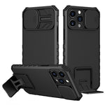 Husa Defender cu Stand pentru iPhone 13 Pro Max, Negru, Suport reglabil, Antisoc, Protectie glisanta pentru camera,