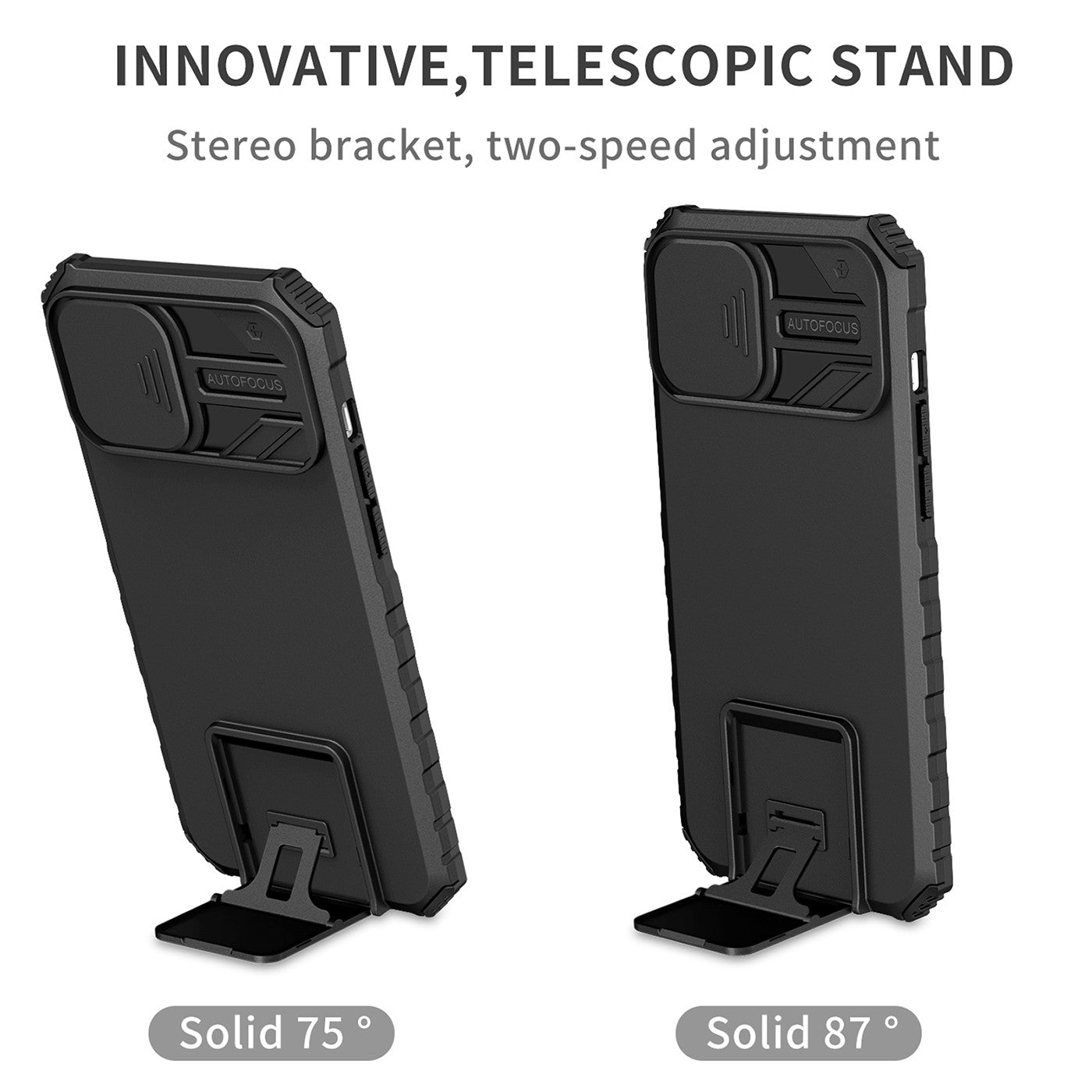 Husa Defender cu Stand pentru iPhone 13 Pro Max, Negru, Suport reglabil, Antisoc, Protectie glisanta pentru camera,