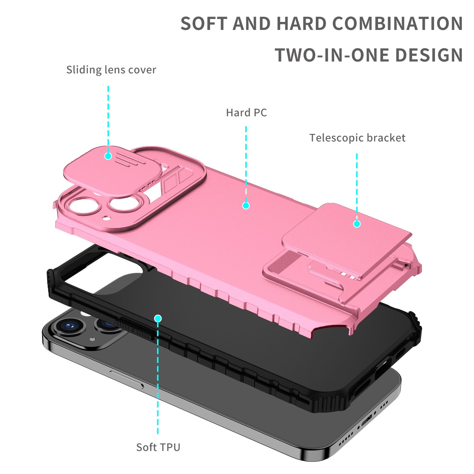 Husa Defender cu Stand pentru Samsung Galaxy S22 Plus, Roz, Suport reglabil, Antisoc, Protectie glisanta pentru camera,