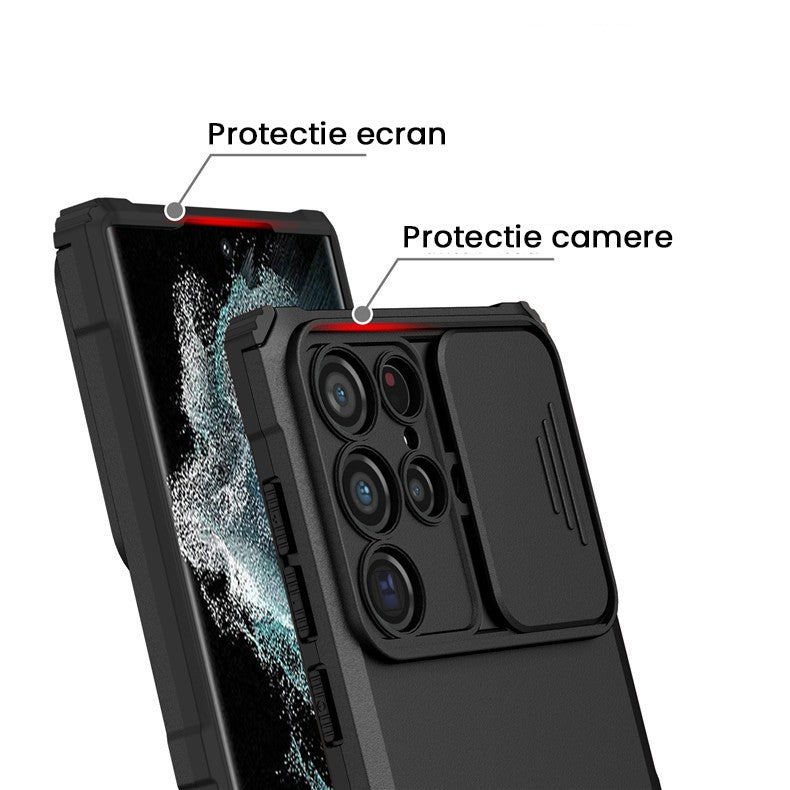Husa Defender cu Stand pentru Samsung Galaxy S24 FE, Flippy, Suport reglabil, Antisoc, Protectie glisanta pentru