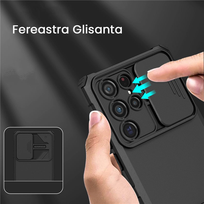 Husa Defender cu Stand pentru Samsung Galaxy S24 FE, Flippy, Suport reglabil, Antisoc, Protectie glisanta pentru