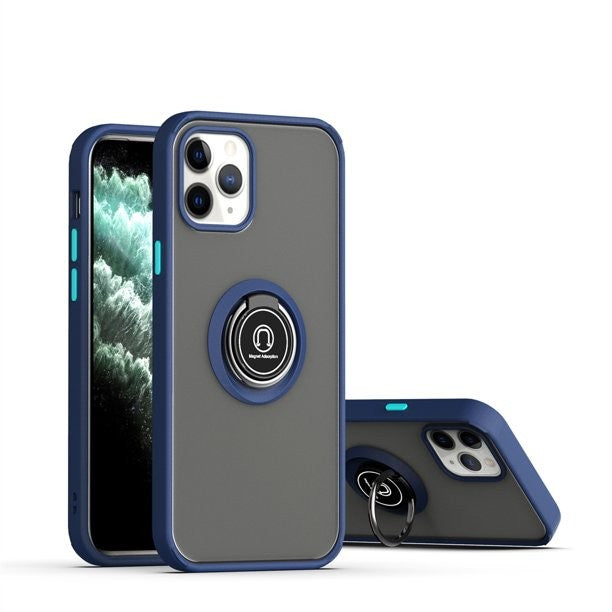 Husa Anti Fall Metal Bracket pentru Apple iPhone 14, Rezistenta la socuri, Margini colorate, Cu inel de prindere