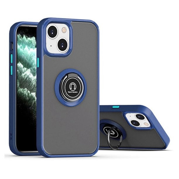 Husa Anti Fall Metal Bracket pentru Apple iPhone 14 Pro Max, Rezistenta la socuri, Margini colorate, Cu inel de