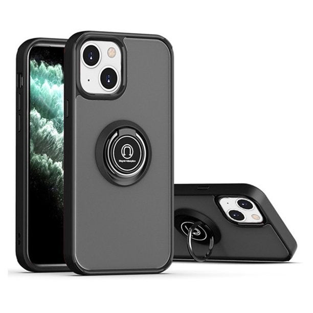 Husa Anti Fall Metal Bracket pentru Apple iPhone 14 Pro Max, Rezistenta la socuri, Margini colorate, Cu inel de