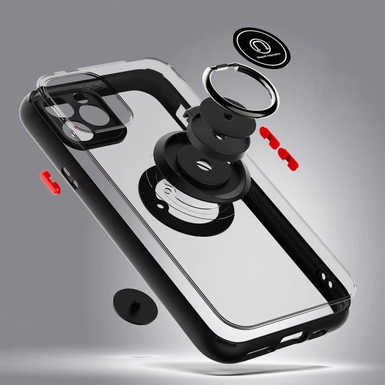 Husa Anti Fall Metal Bracket pentru Apple iPhone 14 Pro Max, Rezistenta la socuri, Margini colorate, Cu inel de