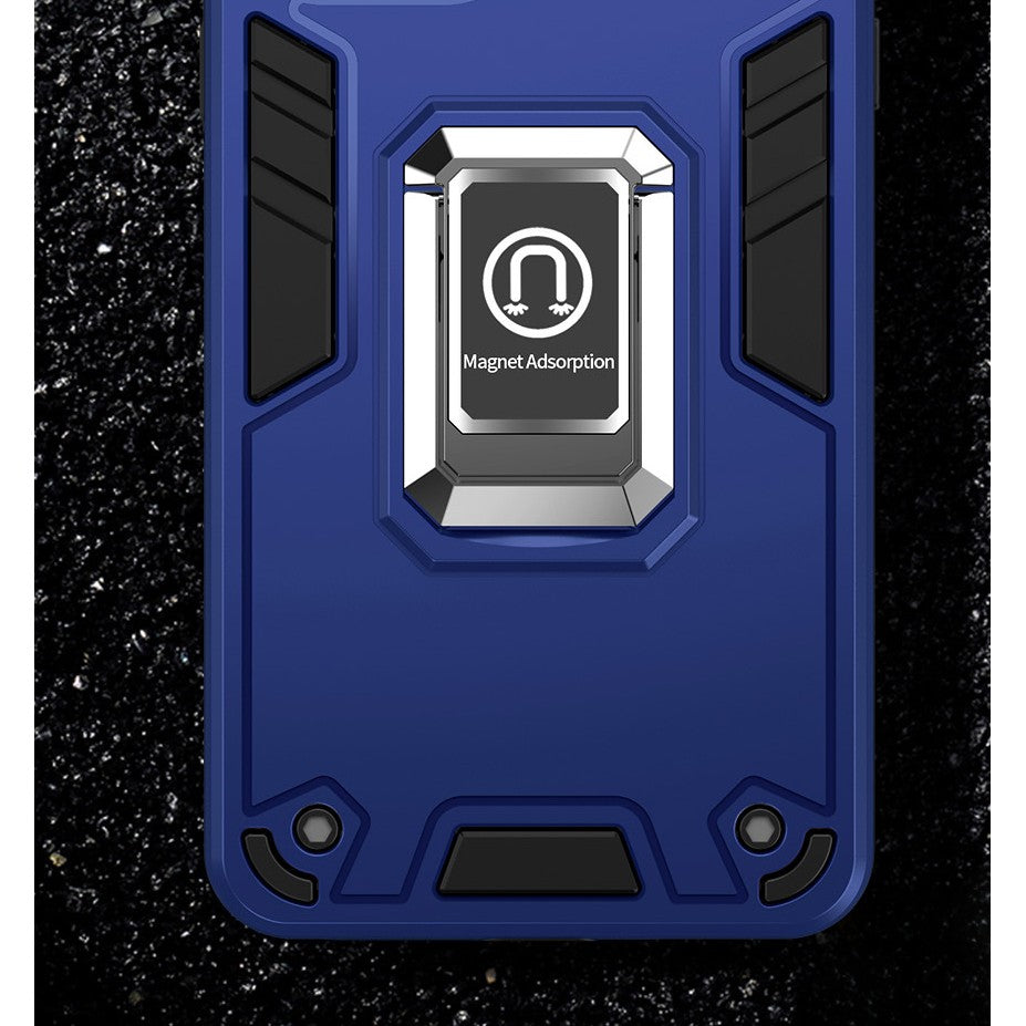 Husa Iron Warriors pentru iPhone 14, Flippy, Hybrid Ring Holder Kickstand, Albastru inchis