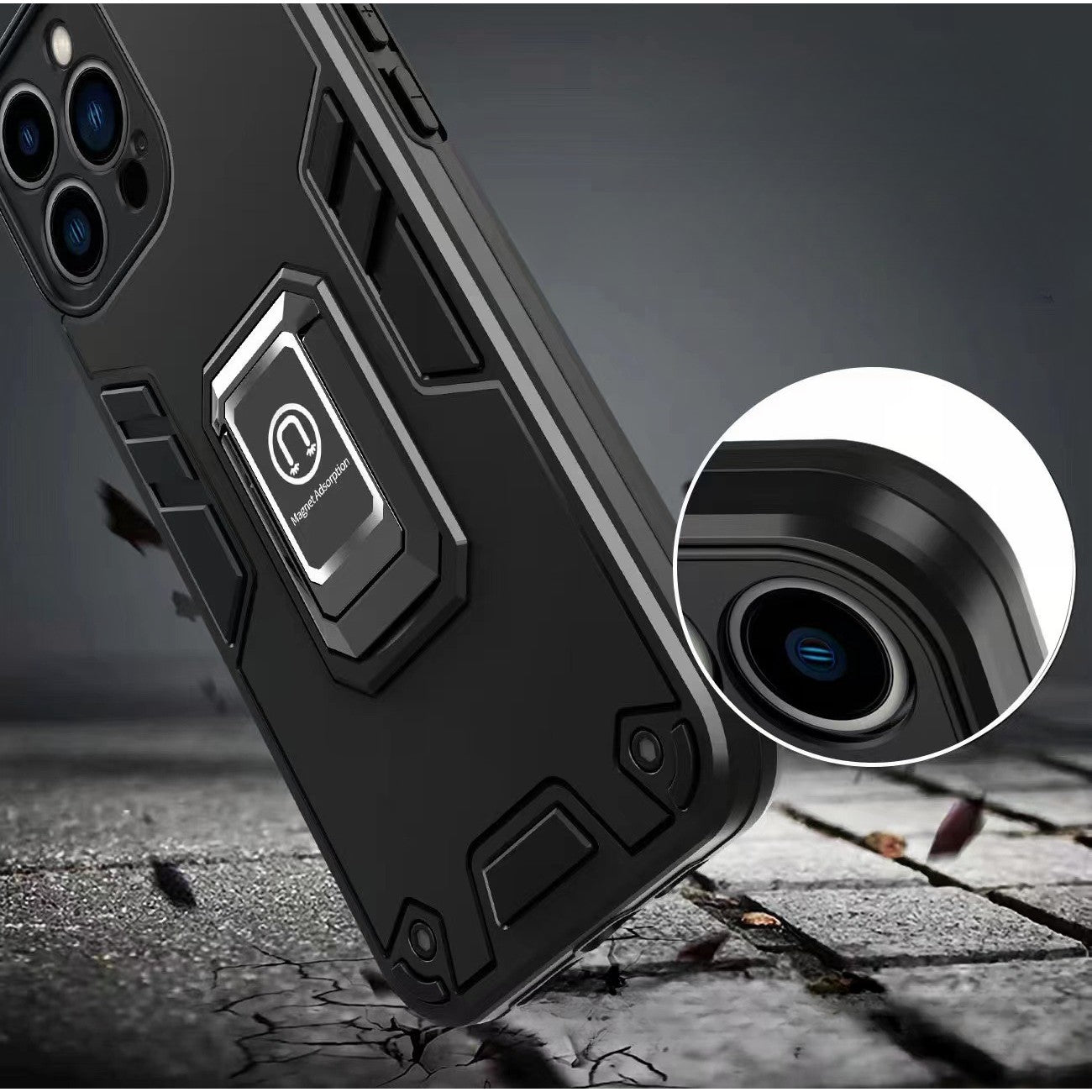 Husa Iron Warriors pentru iPhone 11, Flippy, Hybrid Ring Holder Kickstand, Negru