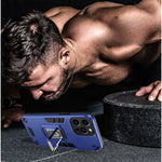 Husa Iron Warriors pentru iPhone 13, Flippy, Hybrid Ring Holder Kickstand, Albastru inchis