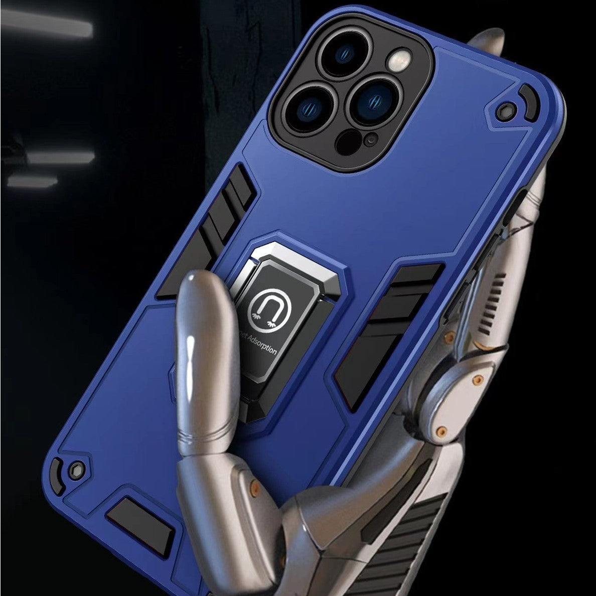 Husa Iron Warriors pentru iPhone 13 Pro, Flippy, Hybrid Ring Holder Kickstand, Albastru inchis