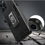 Husa Iron Warriors pentru iPhone 13 Pro, Flippy, Hybrid Ring Holder Kickstand, Negru