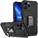 Husa Iron Warriors pentru iPhone 14 Pro Max, Flippy, Hybrid Ring Holder Kickstand, Negru