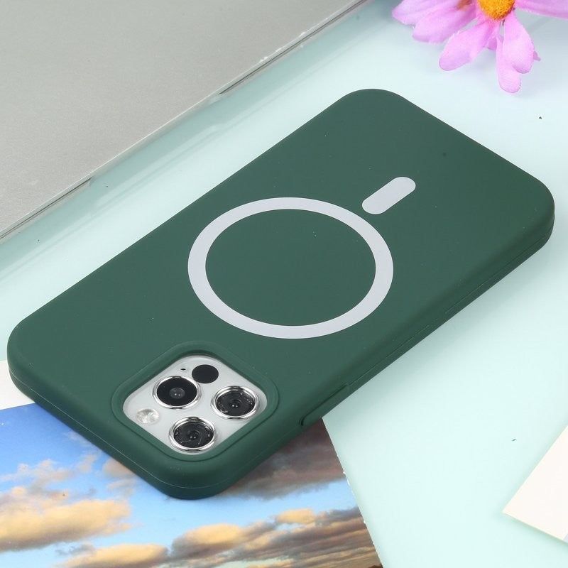 Husa MagSafe liquid large hole magnetic shell pentru Apple iPhone 12/ 12 Pro, Full Cover, Liquid Silicone, Magnetica,