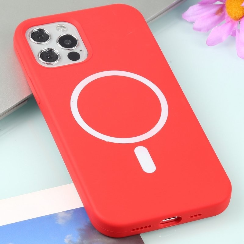 Husa MagSafe liquid large hole magnetic shell pentru Apple iPhone 13 Pro, Full Cover, Liquid Silicone, Magnetica,