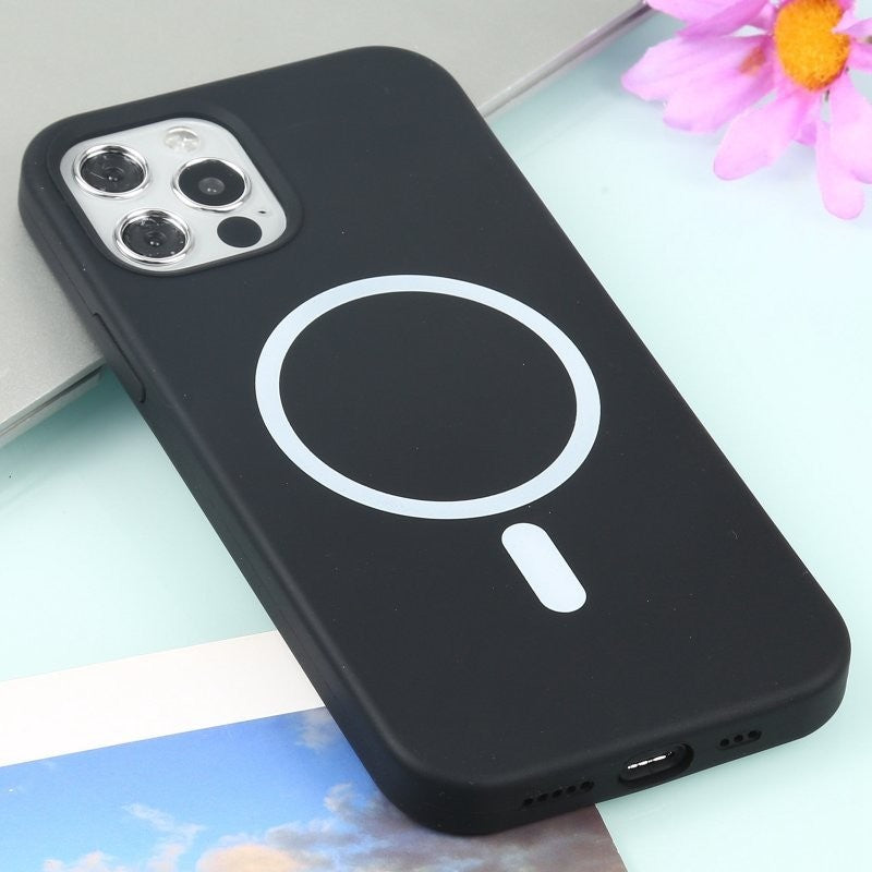 Husa MagSafe liquid large hole magnetic shell pentru Apple iPhone 14 Pro Max, Full Cover, Liquid Silicone, Magnetica,