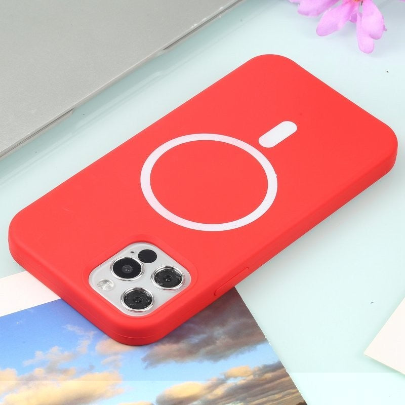 Husa MagSafe liquid large hole magnetic shell pentru Apple iPhone 14 Pro Max, Full Cover, Liquid Silicone, Magnetica,