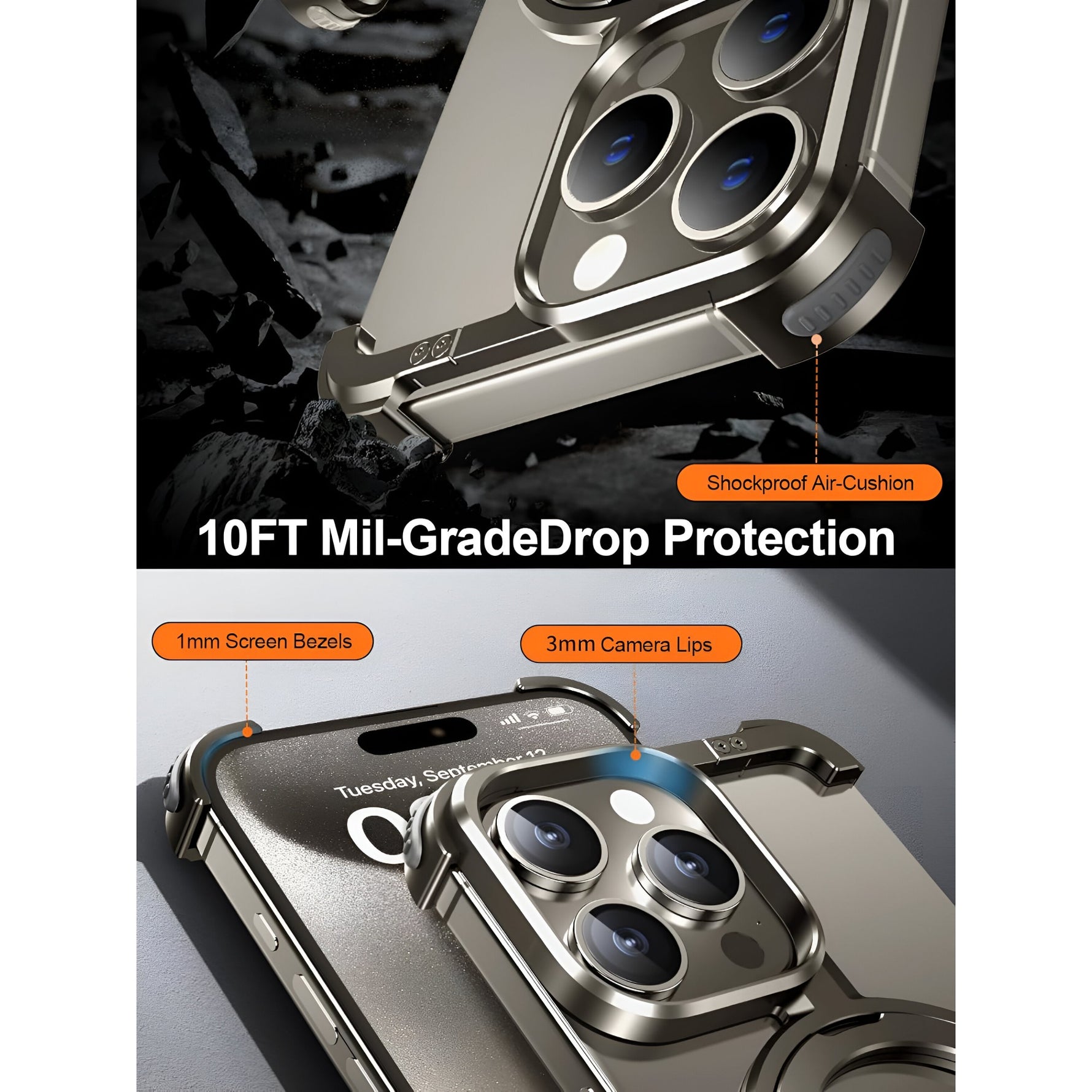 Husa MagSafe Metalica Compatibila cu iPhone 15 Pro, Flippy, Clear Case, Aliaj de Aluminiu, cu Magnet, fara Rama,