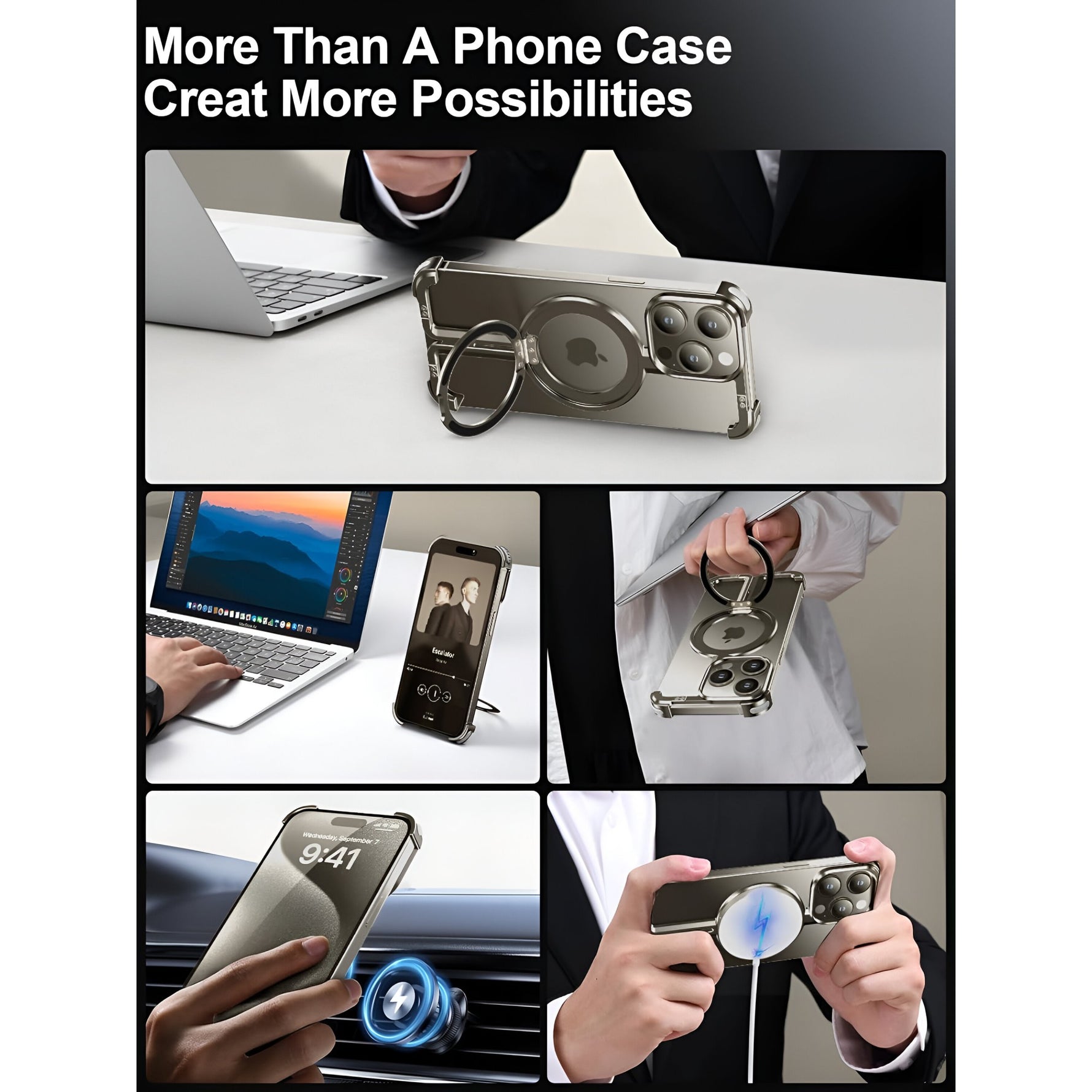 Husa MagSafe Metalica Compatibila cu iPhone 15 Pro, Flippy, Clear Case, Aliaj de Aluminiu, cu Magnet, fara Rama,