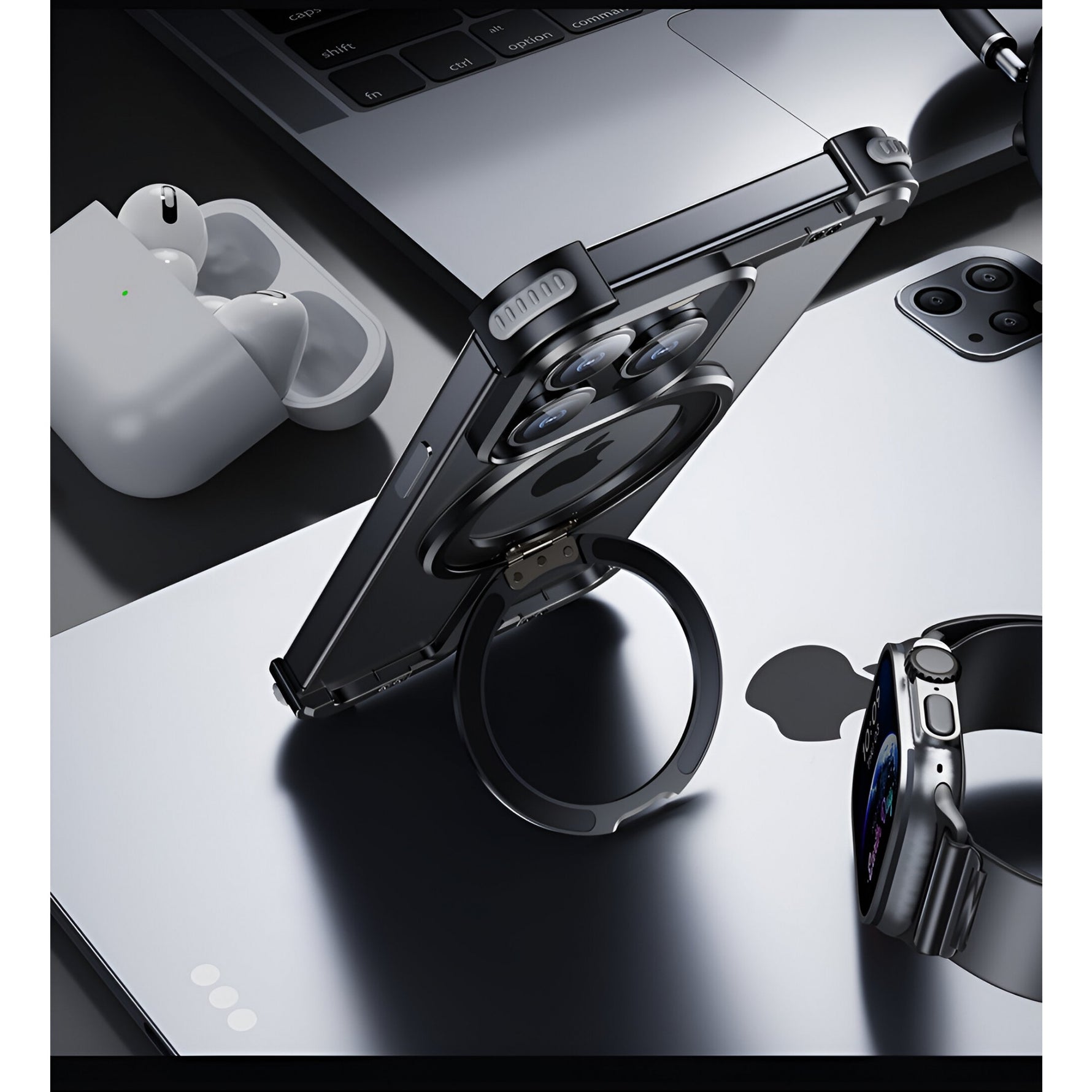 Husa MagSafe Metalica Compatibila cu iPhone 15 Pro Max, Flippy, Clear Case, Aliaj de Aluminiu, cu Magnet, fara Rama,