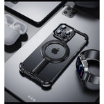Husa MagSafe Metalica Compatibila cu iPhone 15 Pro Max, Flippy, Clear Case, Aliaj de Aluminiu, cu Magnet, fara Rama,