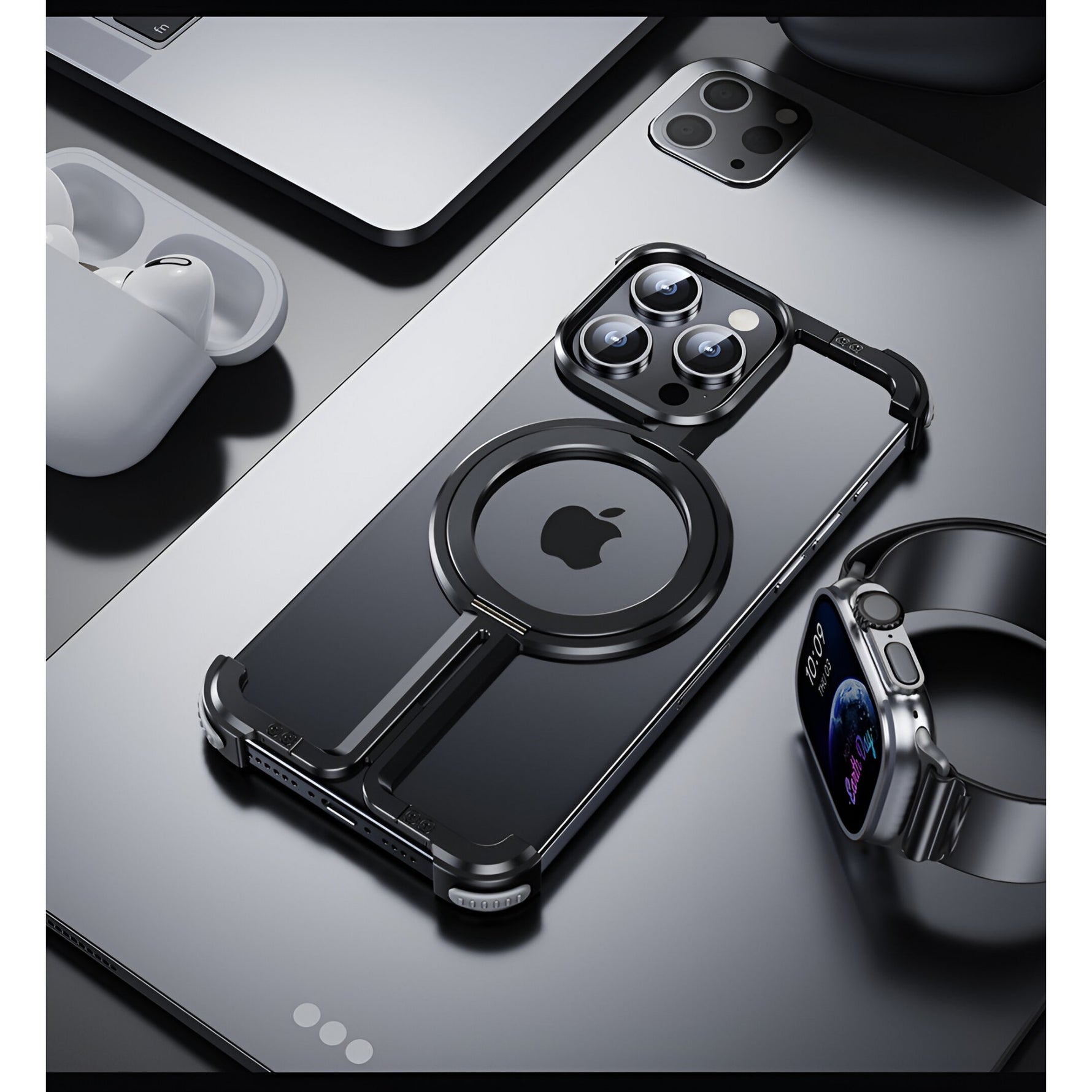 Husa MagSafe Metalica Compatibila cu iPhone 15 Pro Max, Flippy, Clear Case, Aliaj de Aluminiu, cu Magnet, fara Rama,