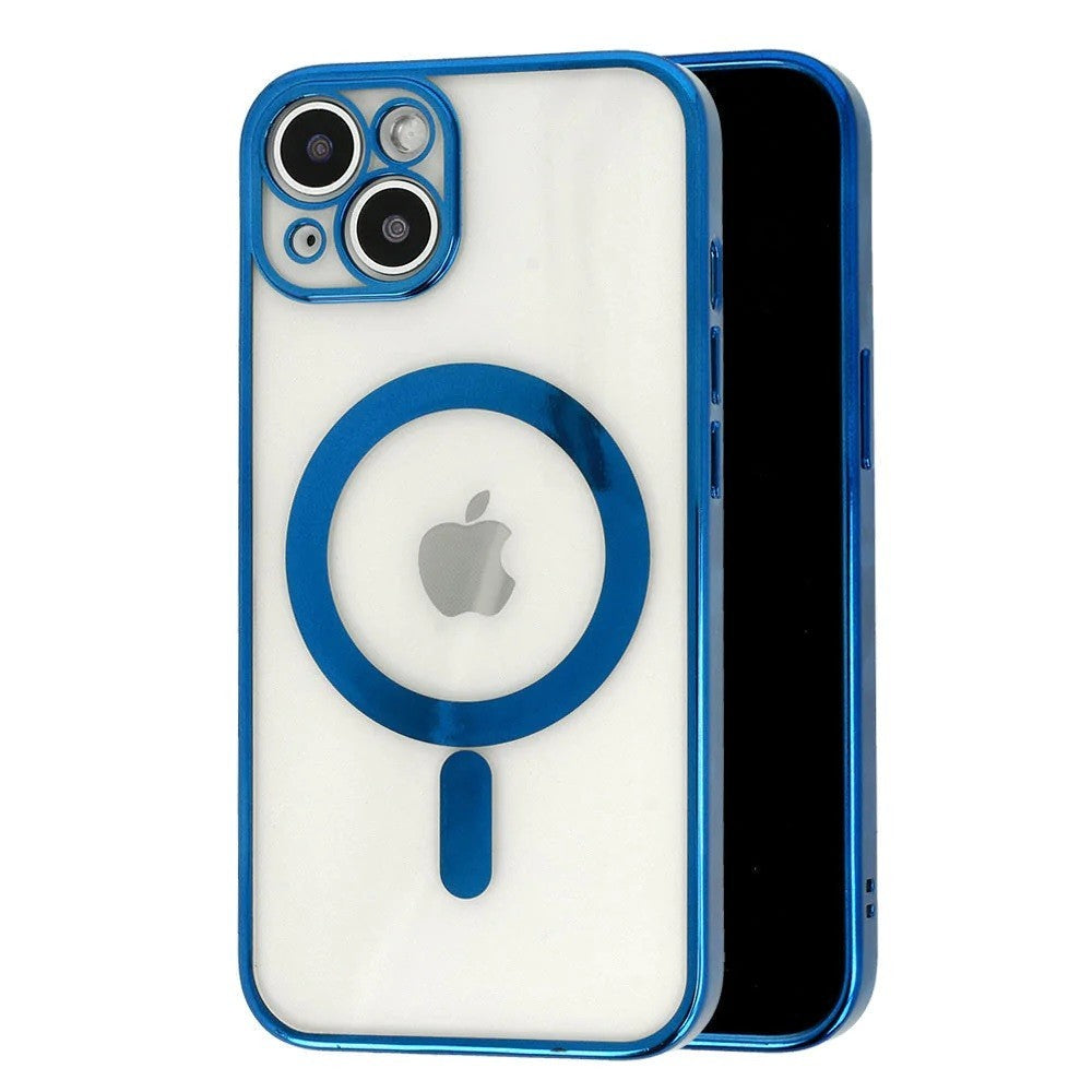 Husa MagSafe pentru Apple iPhone 13, Protectie camera, Full TPU, Margini colorate Electroplating, Magnetica, Incarcare
