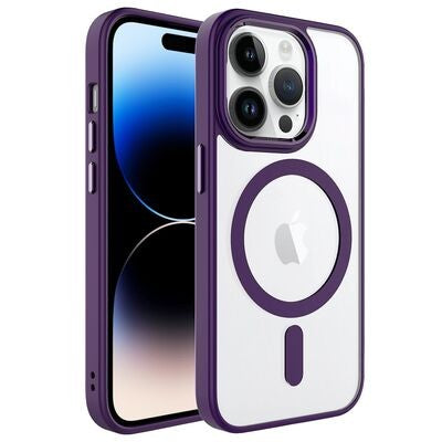 Husa MagSafe pentru Apple iPhone 14 Pro Max, Full Cover, Frosted Acrylic Color Big Hole, Magnetica, Incarcare Wireless,