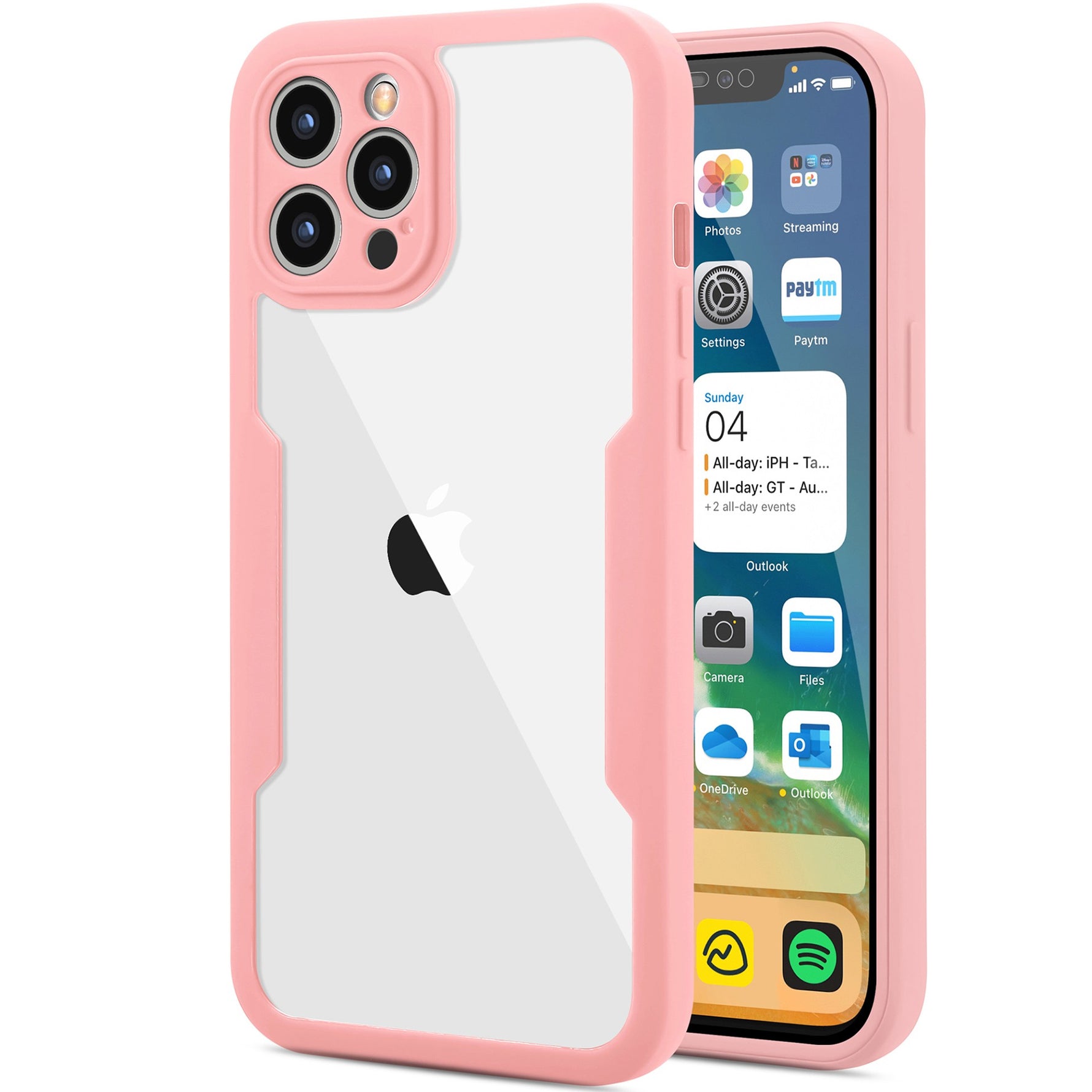 Husa Max Defence pentru iPhone 12 Pro Max, Bumper Roz, Fata Dubla Transparenta, Protectie Antisoc Full 360 ( fata,