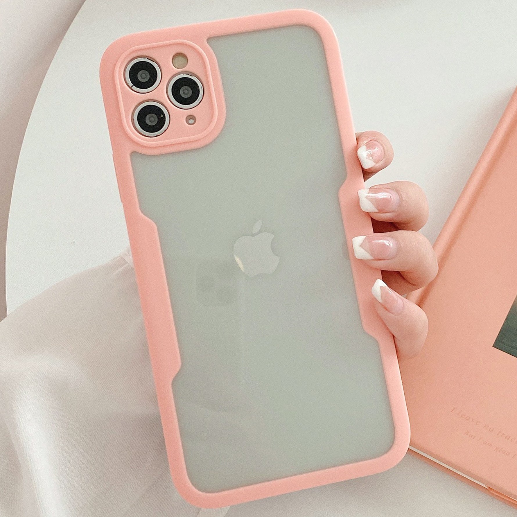 Husa Max Defence pentru iPhone 13, Bumper Roz, Fata Dubla Transparenta, Protectie Antisoc Full 360 ( fata, spate,