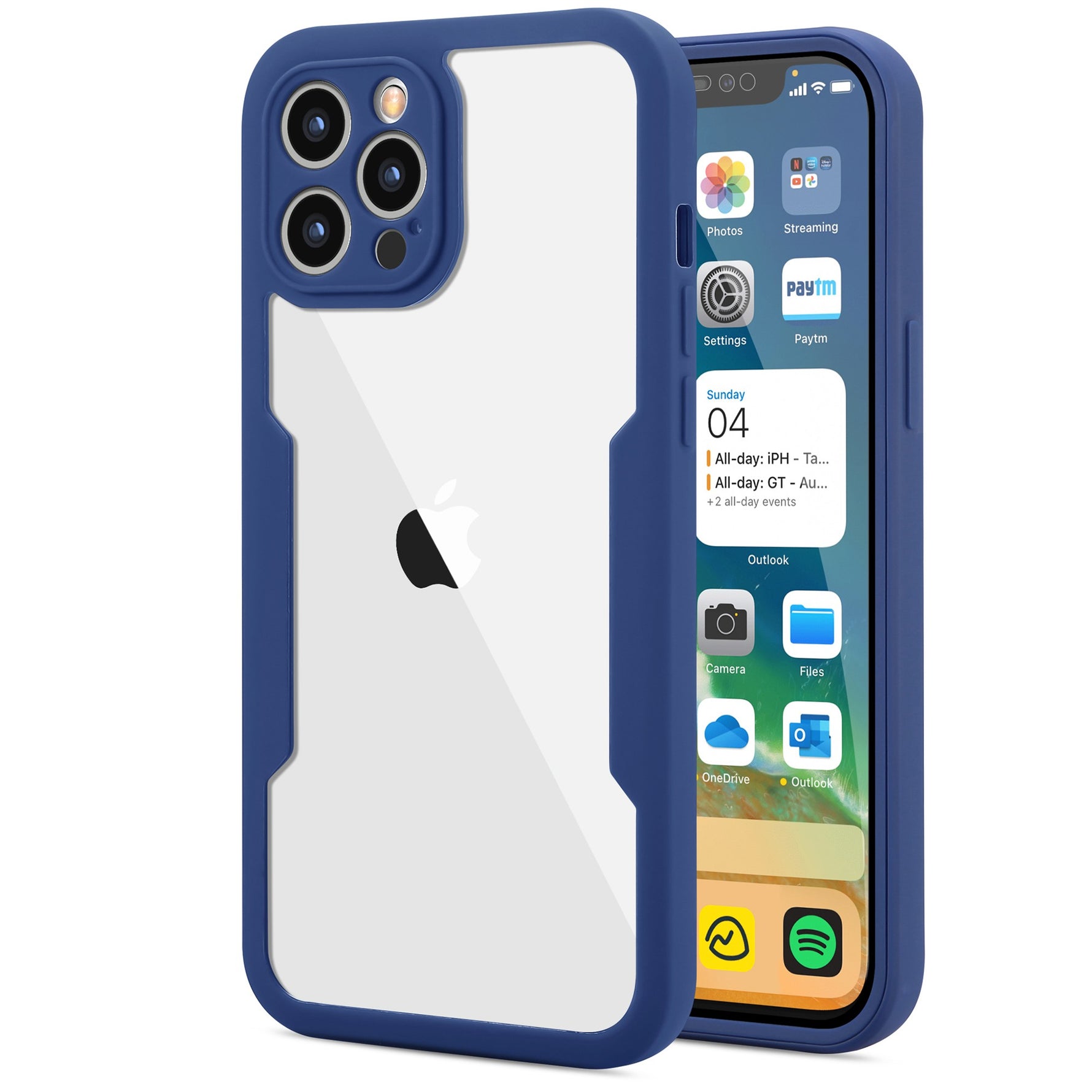 Husa Max Defence pentru iPhone 13 Pro, Bumper Albastru, Fata Dubla Transparenta, Protectie Antisoc Full 360 ( fata,