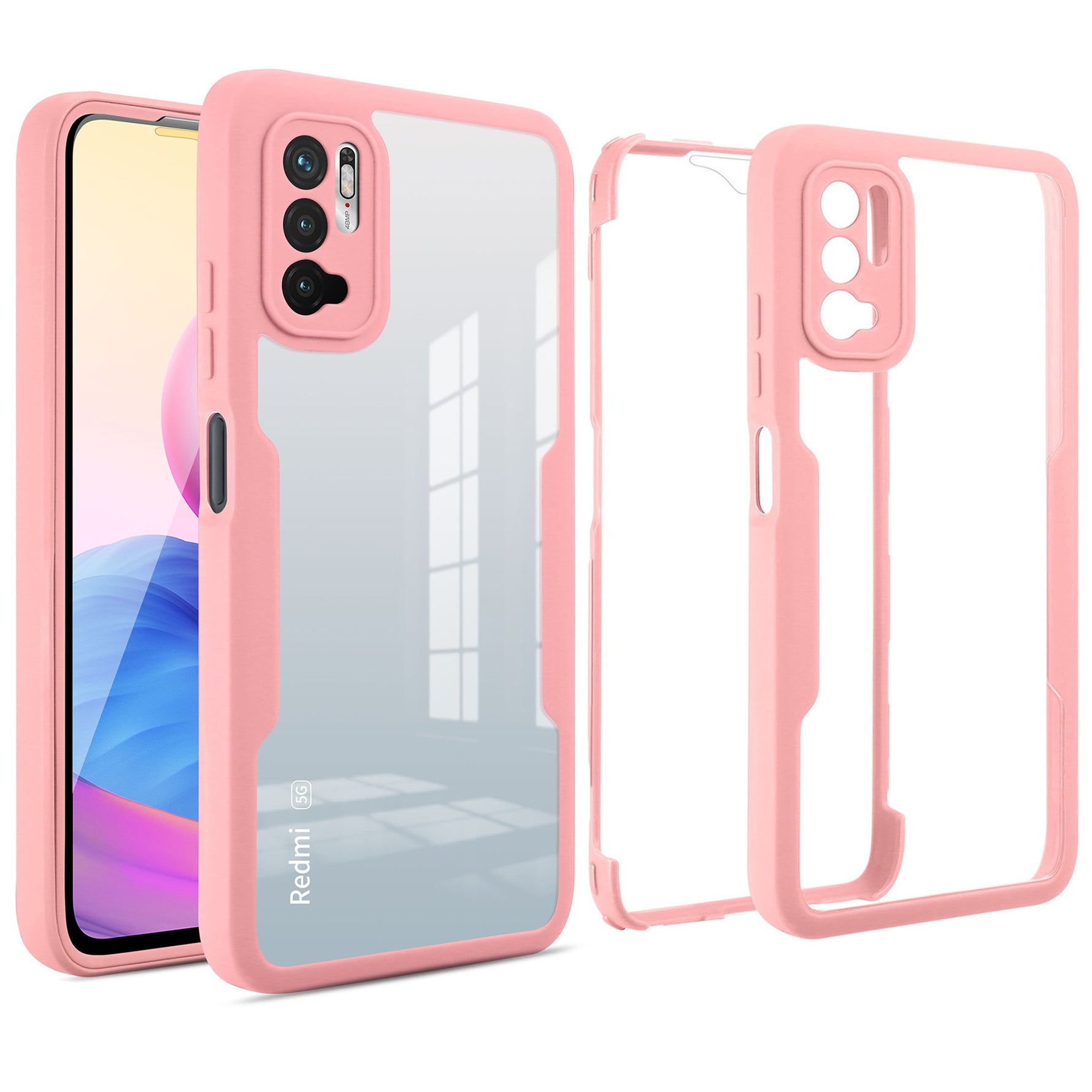 Husa Max Defence pentru iPhone 13 Pro Max, Bumper Roz, Fata Dubla Transparenta, Protectie Antisoc Full 360 ( fata,
