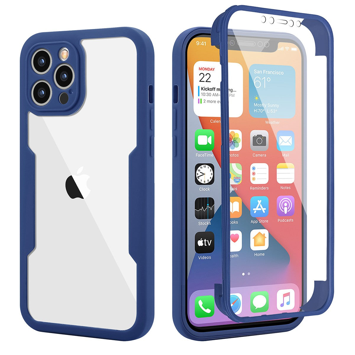 Husa Max Defence pentru Samsung Galaxy A02s/ A03s, Bumper Albastru, Fata Dubla Transparenta, Protectie Antisoc Full 360