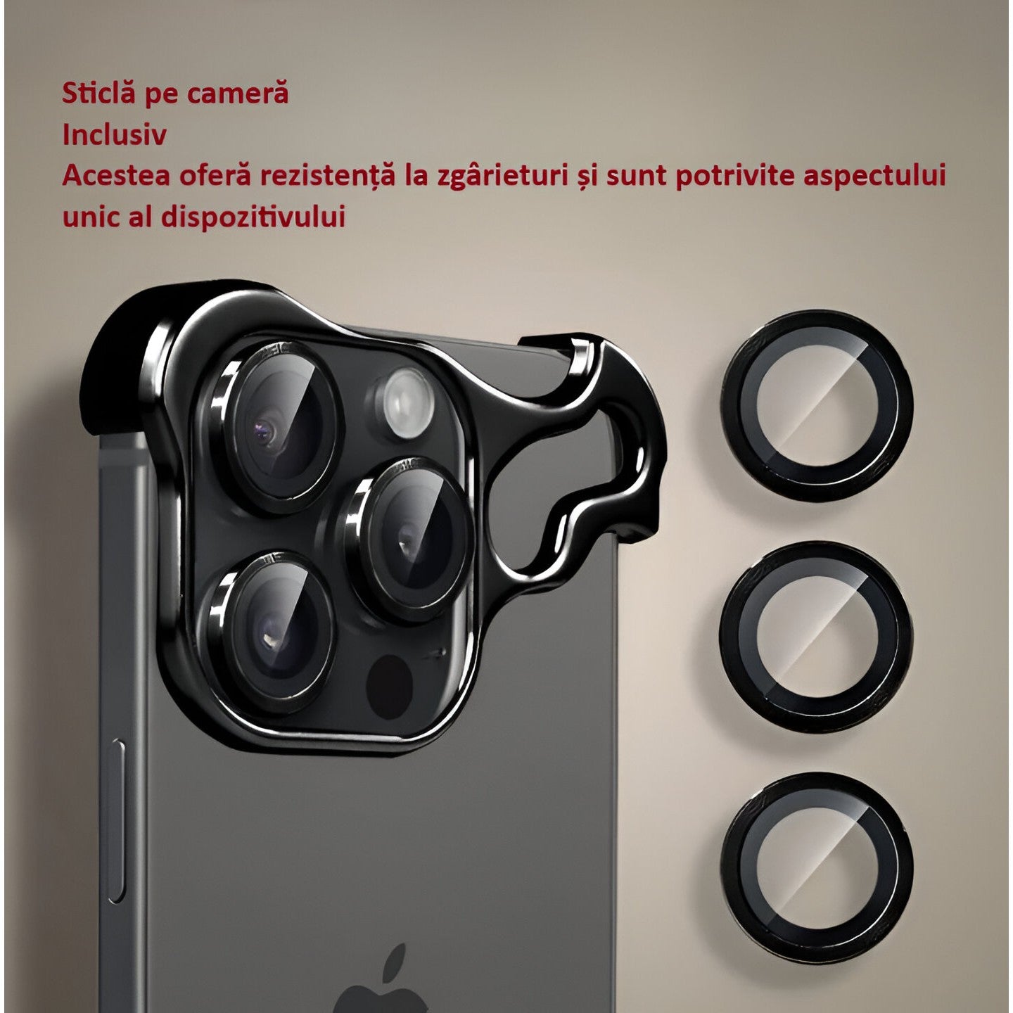 Husa Metalica Compatibila cu iPhone 15 Pro Max, Protectie pentru Colturile Telefonului si Camera, Lentile pentru
