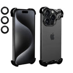 Husa Metalica Compatibila cu iPhone 15 Pro Max, Protectie pentru Colturile Telefonului si Camera, Lentile pentru