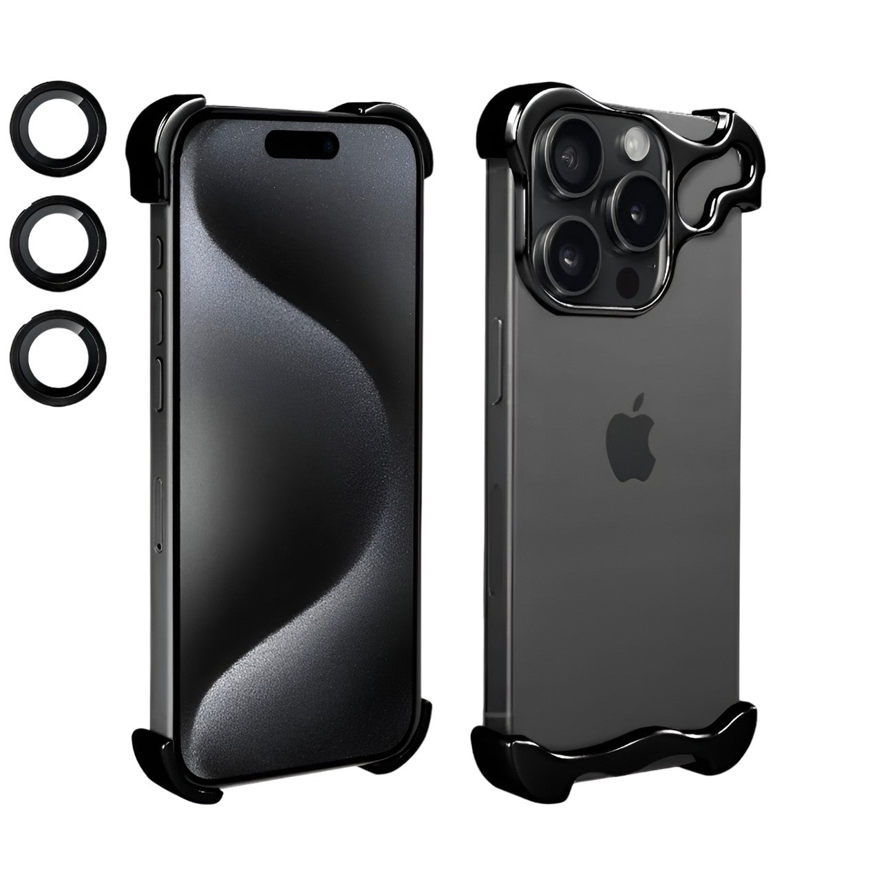 Husa Metalica Compatibila cu iPhone 15 Pro Max, Protectie pentru Colturile Telefonului si Camera, Lentile pentru