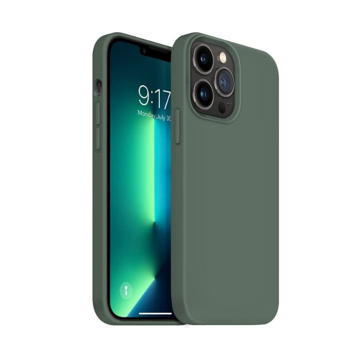 Husa pentru Apple iPhone 14 Plus Flippy, Liquid Silicone, cu Microfibra pe interior, Protectie Antisoc, Dark Green,