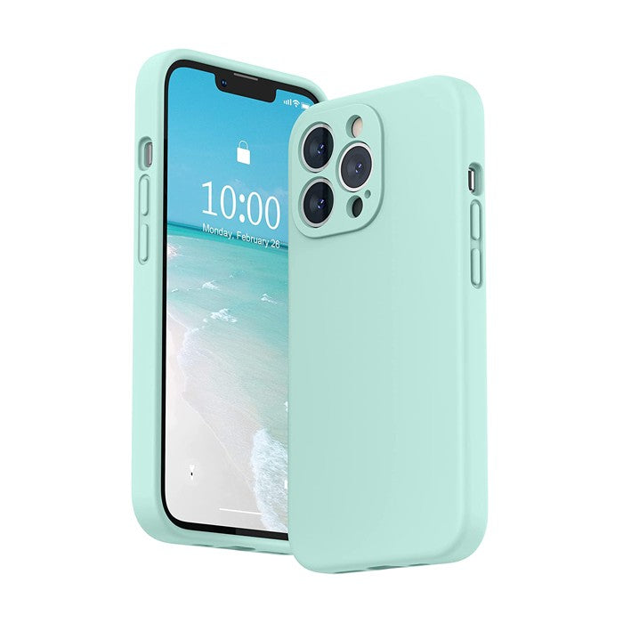 Husa pentru Apple iPhone 14 Plus Flippy, Liquid Silicone, cu Microfibra pe interior, Protectie Antisoc, Light Cyan