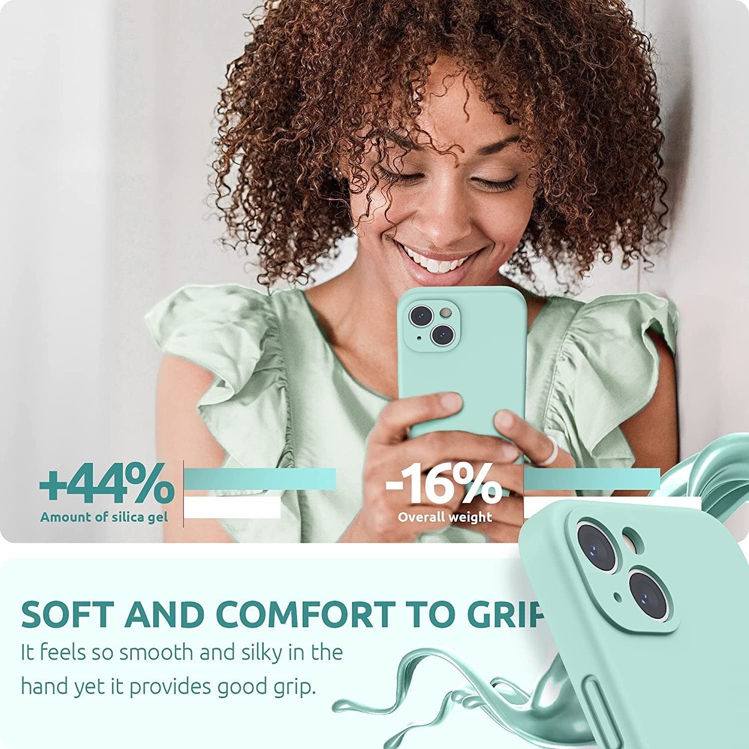 Husa pentru Apple iPhone 14 Plus Flippy, Liquid Silicone, cu Microfibra pe interior, Protectie Antisoc, Light Cyan